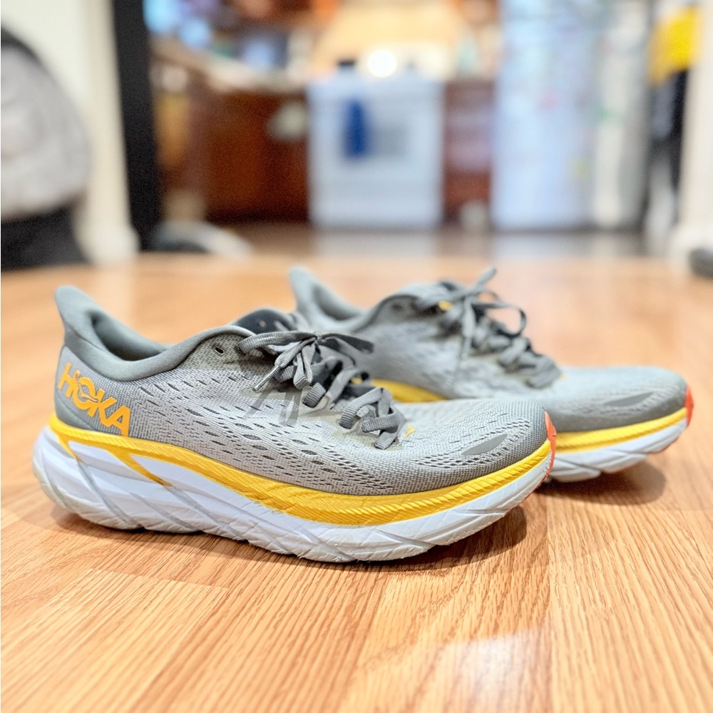 Hoka Gray and Yellow Sneakers